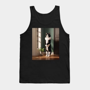 Intriguing portrait of Mon Chat standing in light and dark Tank Top